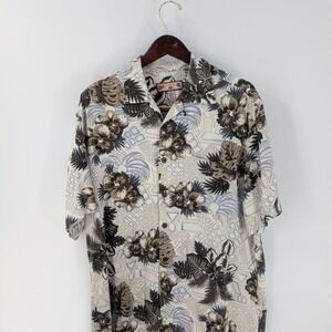 Caribbean Joe‎ Comfort Beachwear Short Sleeve Floral Hawaiian Shirt Ivory Size M